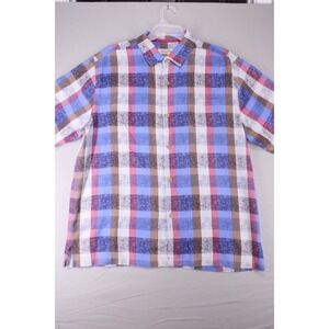 Tommy Bahama Men's Plaid Short Sleeve Button Down Silk Shirt Size XL Camp Casual